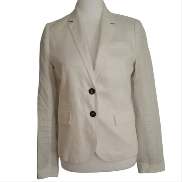 J. Crew Cream Color Structured Single Breasted Lined Linen Blazer Size 2 - Picture 1 of 11